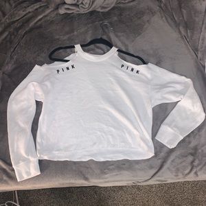 PINK Crop Top Long sleeve w/ cut out shoulder